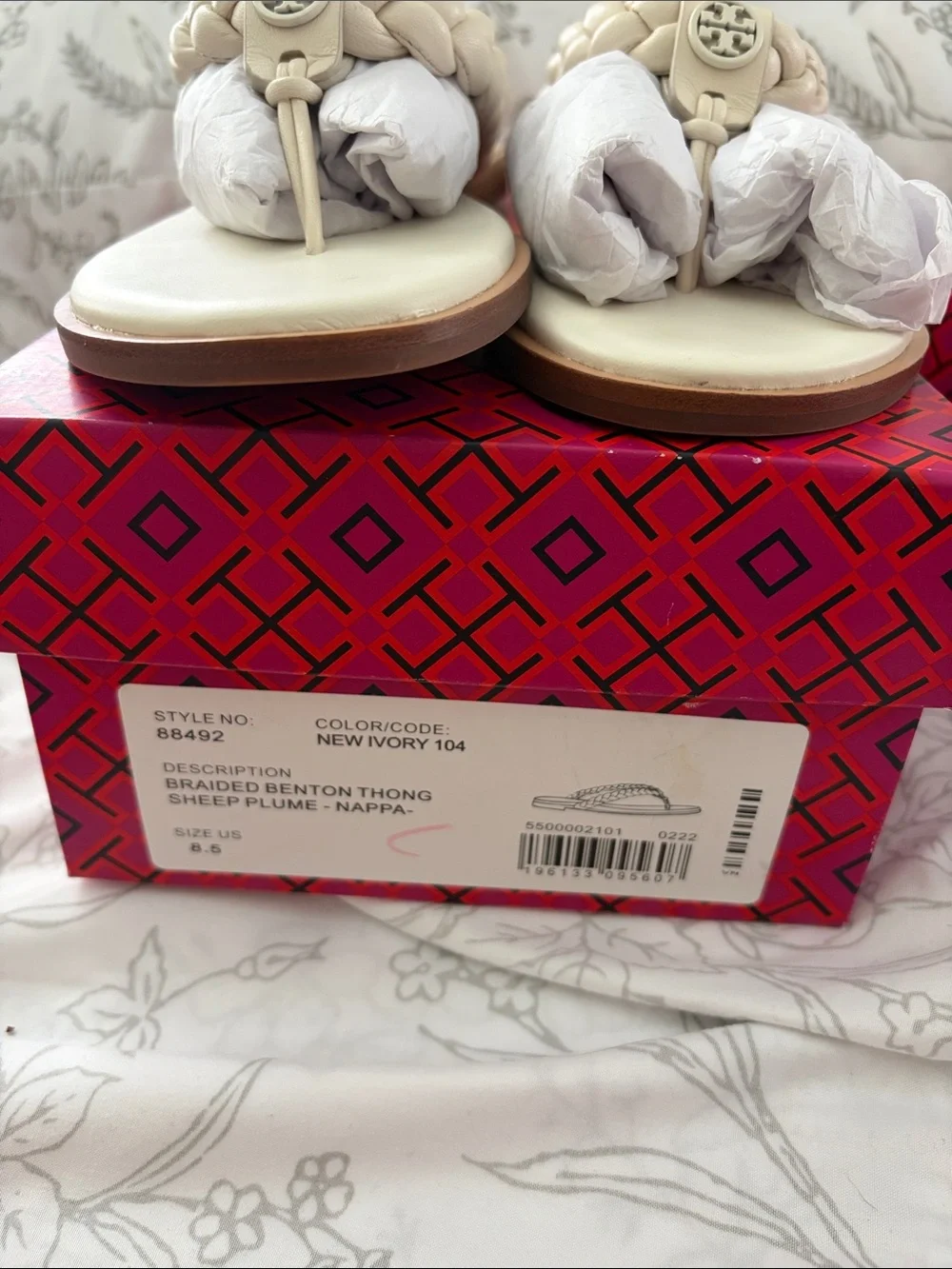 Tory Burch Ivory Braided Thong Sandals with Logo Medallion